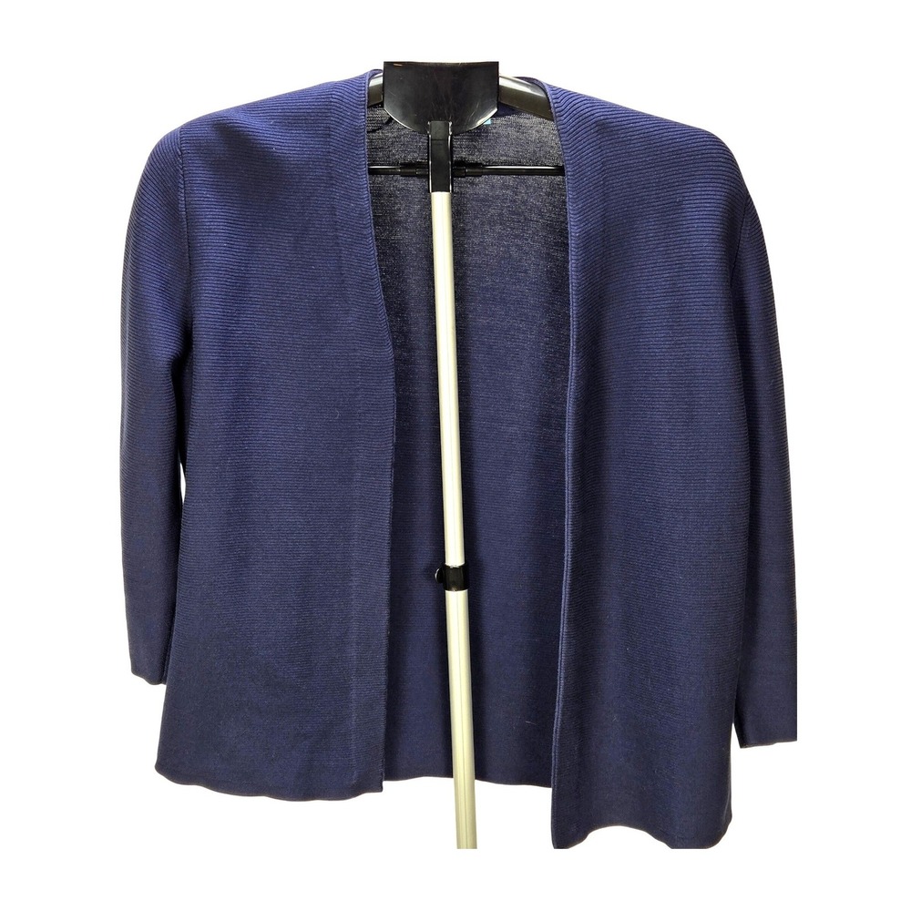 Women's‎ J. McLaughlin Large Navy Blue Ribbed Open Front Cardigan Coastal Preppy